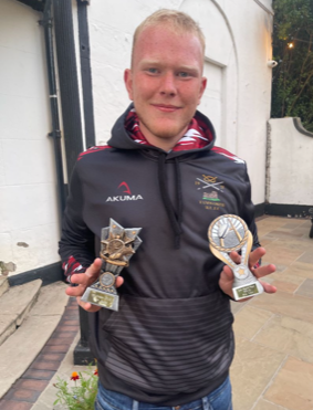 Oliver with his trophies when he won the Players’ Player award 2022 with Tamworth Rugby Club.